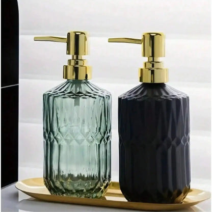 Sovere Diamond Cut Glass Soap Dispenser with Gold Pump for Kitchen or Bathroom