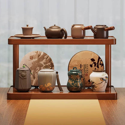 Royora 2-Tier Wood Countertop Organizer Shelf for Kitchen & Office 30cm Natural Finish