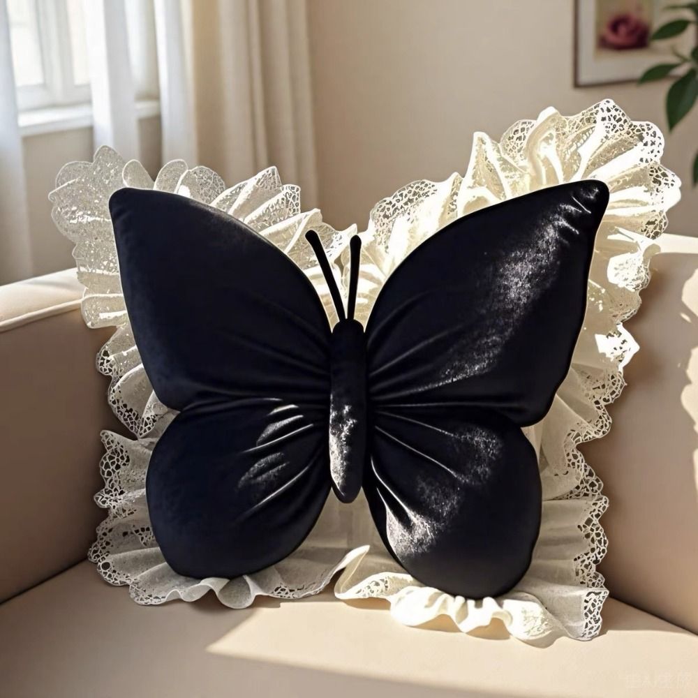 Royeva Velvet Butterfly Pillow with Lace Trim for Chic Home Decor