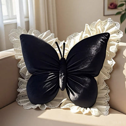 Royeva Velvet Butterfly Pillow with Lace Trim for Chic Home Decor