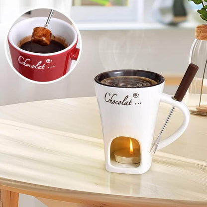 Royeva Ceramic Fondue Set Candle-Heated Chocolate And Cheese Melting Pot