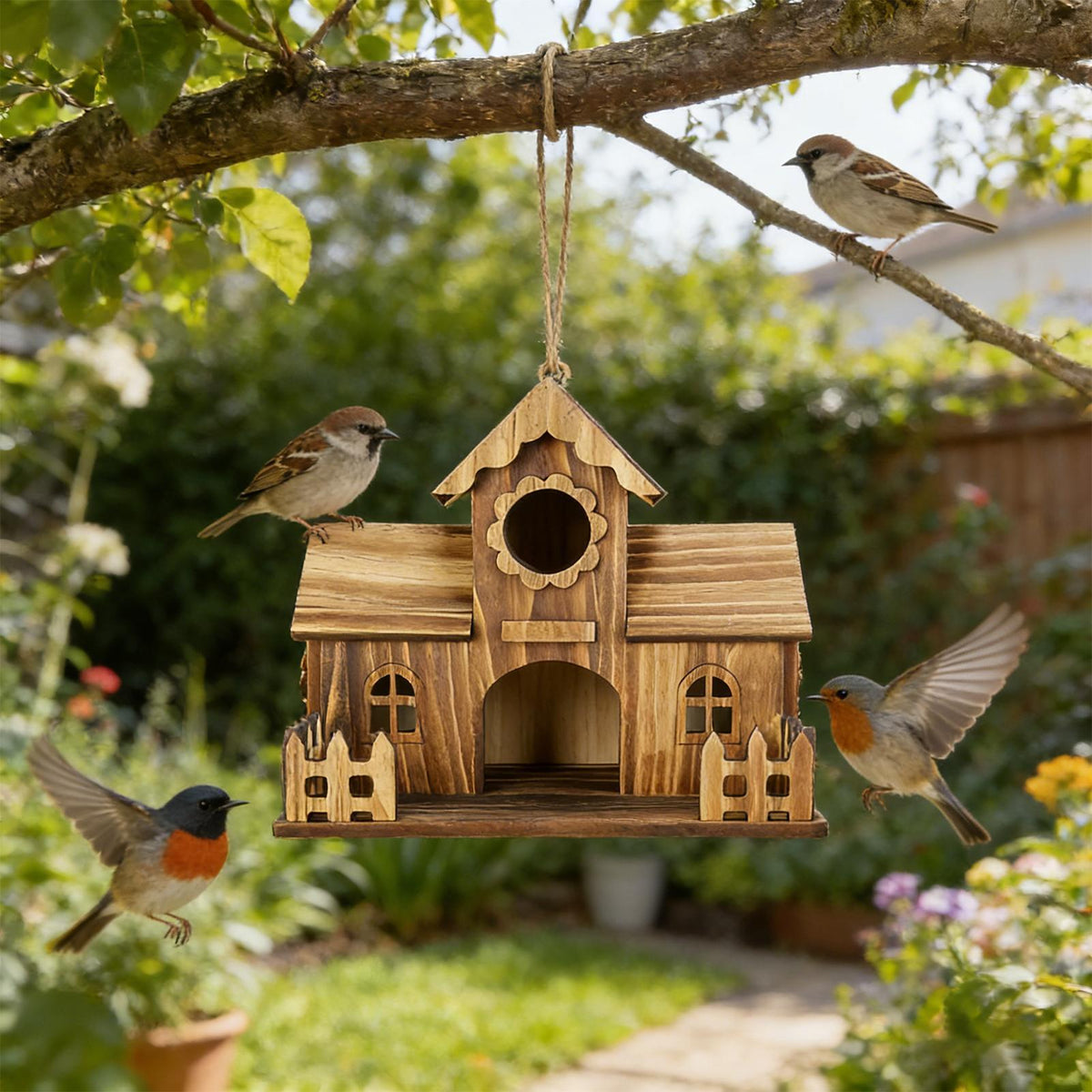 Novara Wooden Birdhouse for Small Garden Birds - Durable & Easy Clean Nesting Box