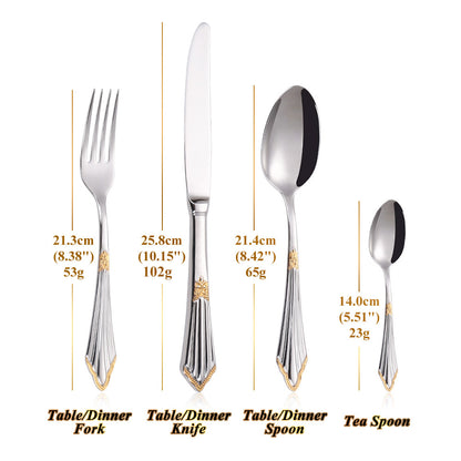 Royeva Stainless Steel Cutlery Set With Gold Finish Flatware Silverware