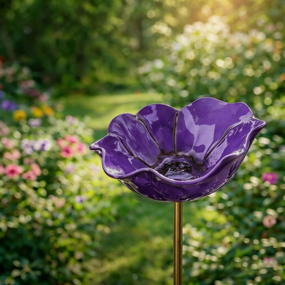 Royeva Decorative Metal Flower Garden Stake And Bird Bath