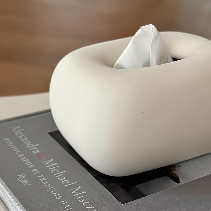 Novara Modern Ceramic Facial Tissue Box Cover-Round Design Home Decor