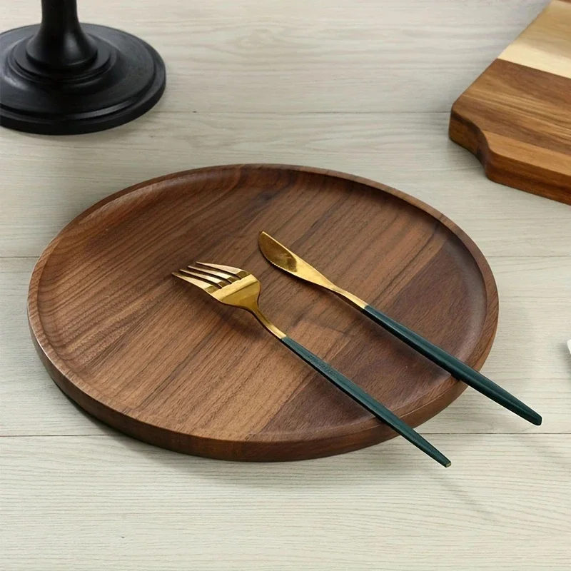Novara Acacia Wood Serving Tray-Round Decorative Ottoman Tray