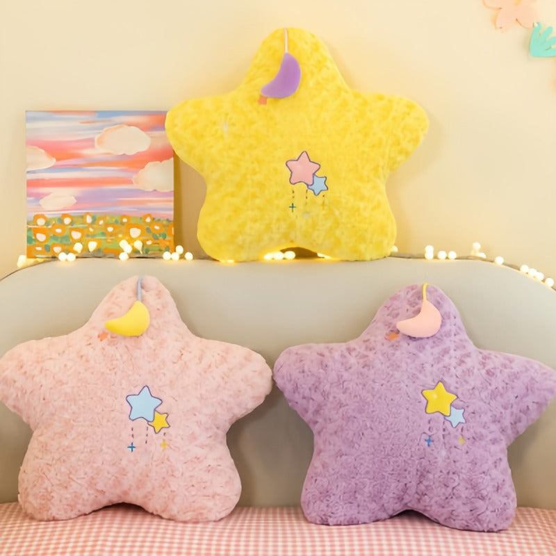 Royora Yellow Star Throw Pillow with Embroidered Stars - Soft Plush Decor