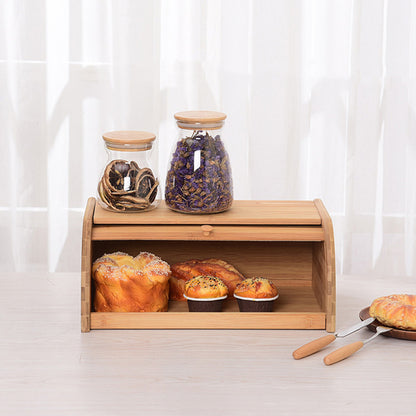 Royeva Solid Wood Bread Box With Roll Top Lid For Kitchen Countertop