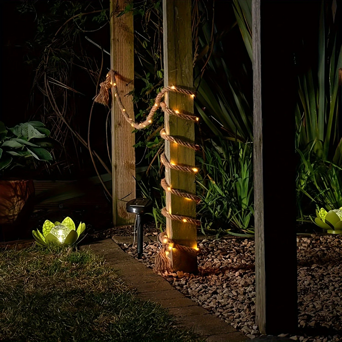 Royeva Solar Hemp Rope Fairy Lights-Outdoor Garden Decor
