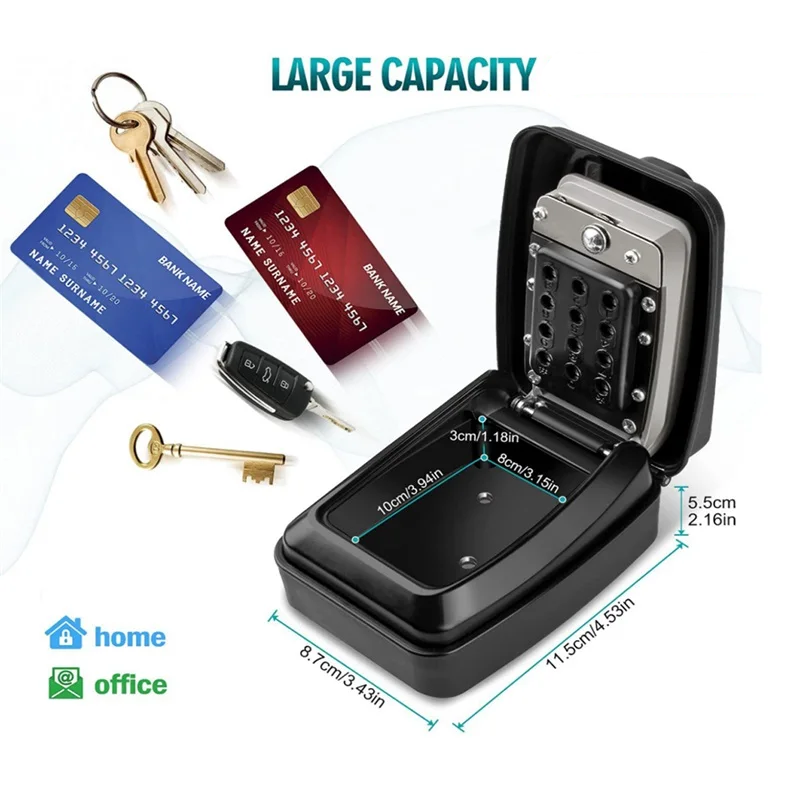 Eloria Wall Mount Key Safe Box with Code Lock - Weatherproof Outdoor Key Storage