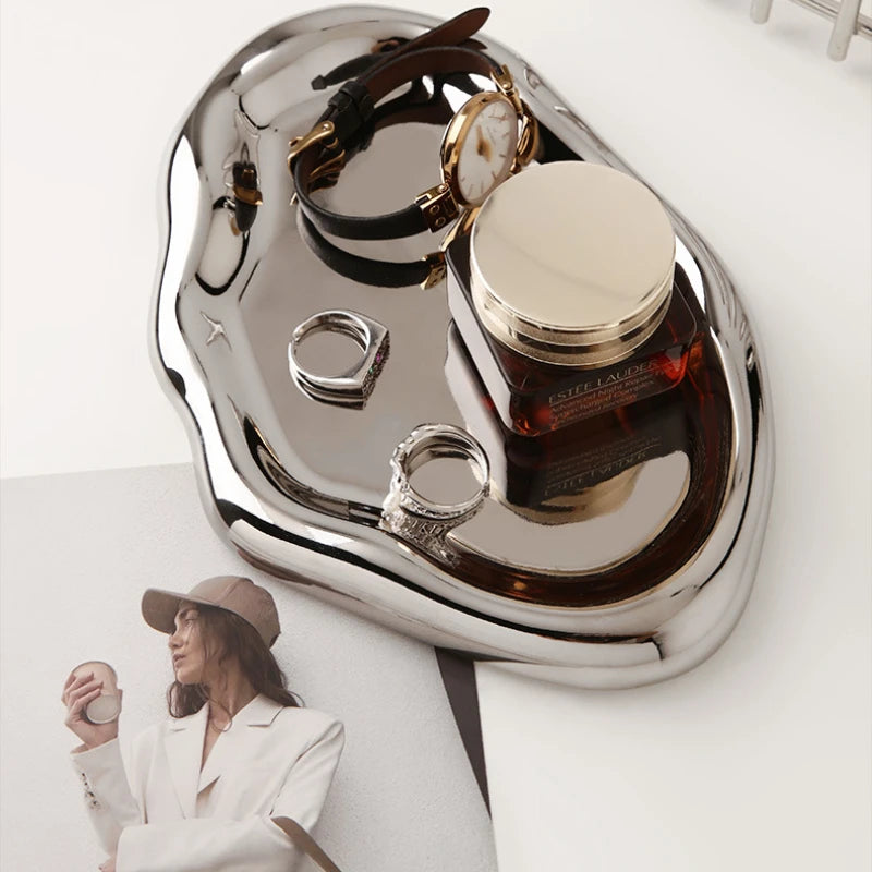 Eloria Chrome Plated Ceramic Melange Dish for Trinkets and Snacks