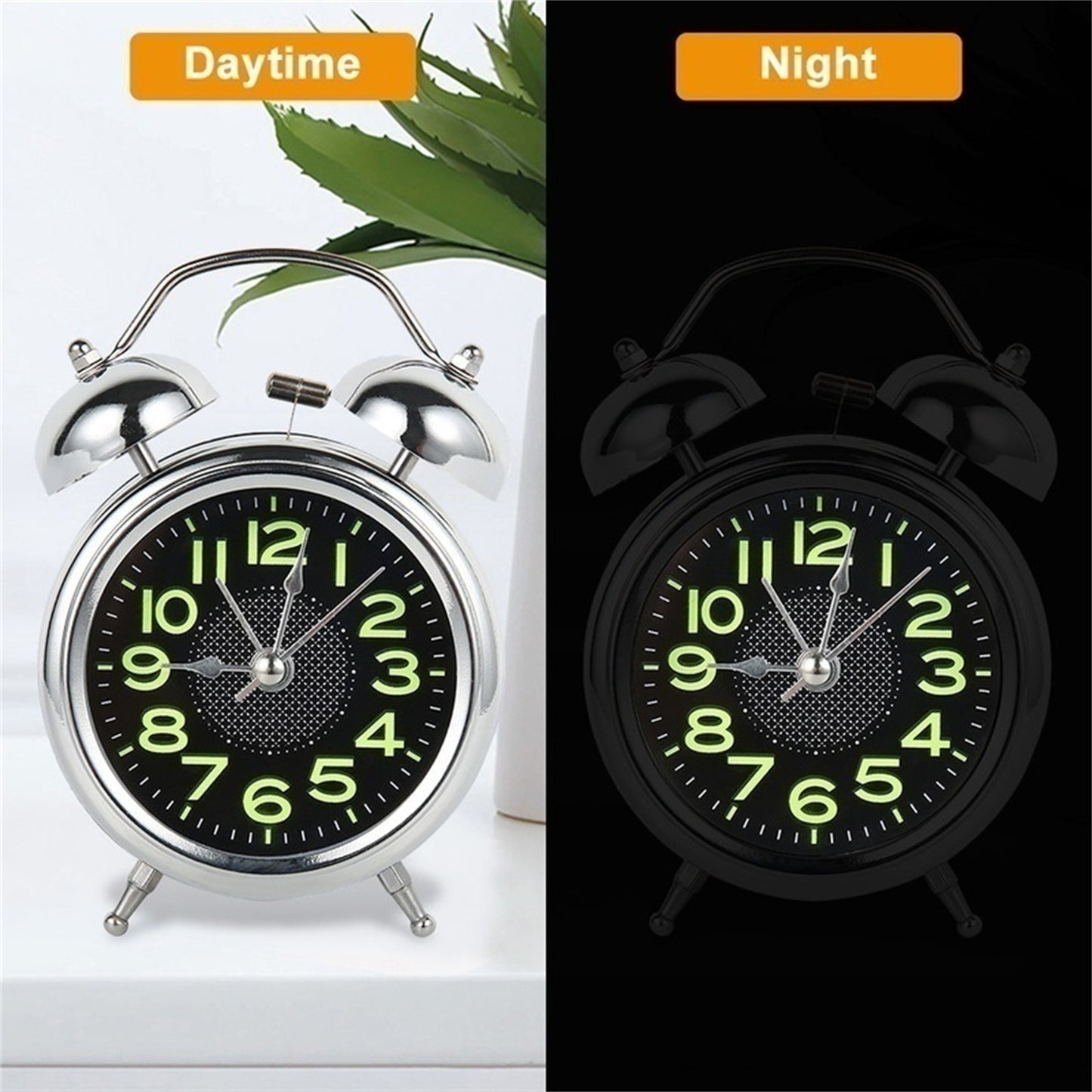 Royora Retro Twin Bell Alarm Clock for Heavy Sleepers, Silent Glow Dial & Nightlight