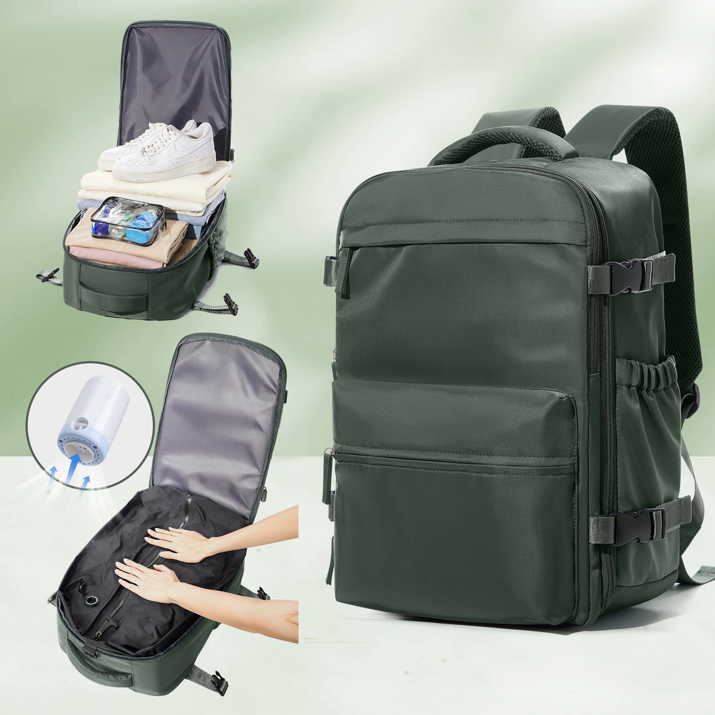 Eloria Travel Backpack with Vacuum Compression System and 17-inch Laptop Compartment