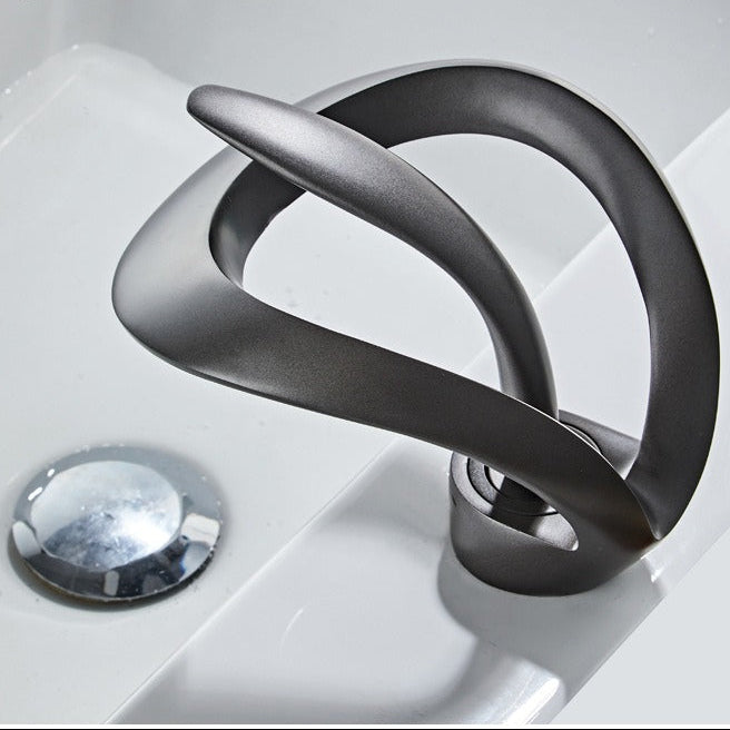 Royeva Modern Waterfall Bathroom Sink Faucet, Single Handle Matte Gray Basin Mixer Tap