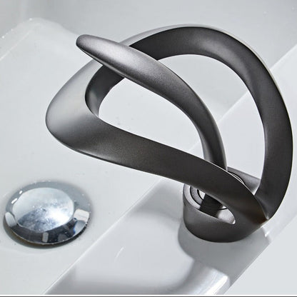 Royeva Modern Waterfall Bathroom Sink Faucet, Single Handle Matte Gray Basin Mixer Tap