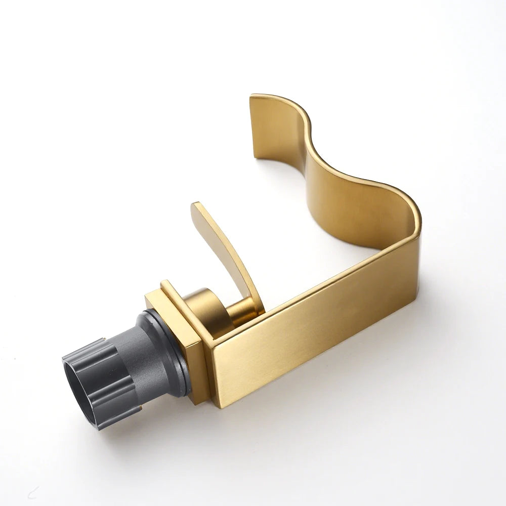 Novara Brushed Brass Waterfall Basin Faucet For Above Counter Vessel Sink