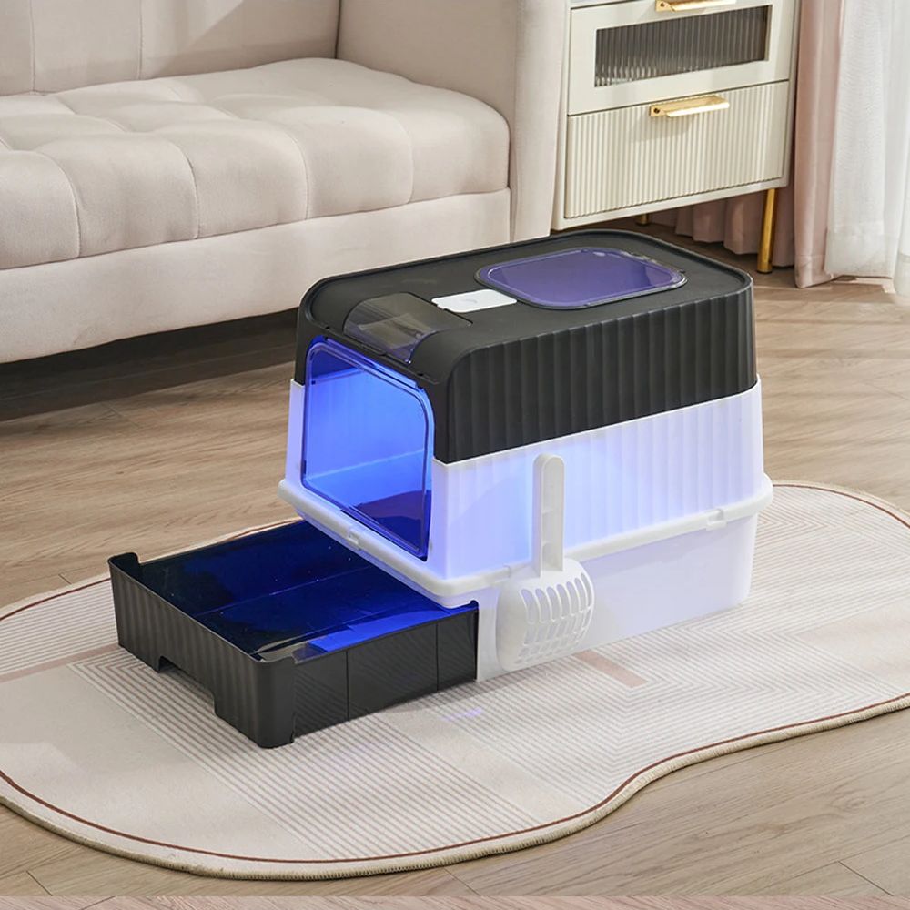 Royeva Enclosed Cat Litter Box Hooded Litter Tray With Scoop