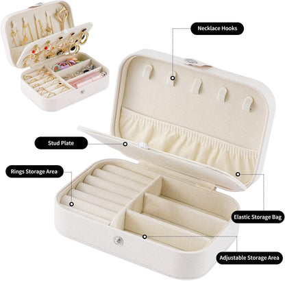 Novara Double Layer Travel Jewelry Organizer Box with Velvet Lining and Removable Dividers