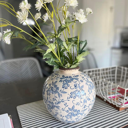 Royora French Country Blue White Floral Ceramic Vase Rustic Home Decor