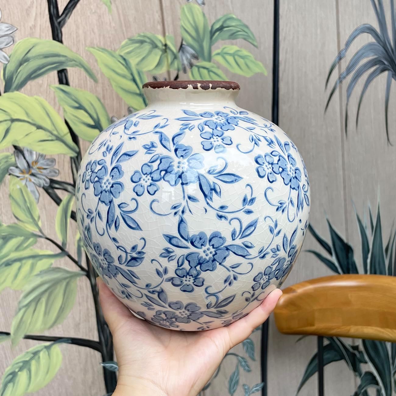 Royora French Country Blue White Floral Ceramic Vase Rustic Home Decor