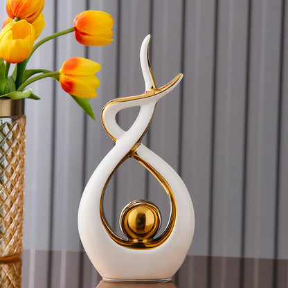 Royora Abstract Ceramic Sculpture with Gold Accents for Modern Home Decor