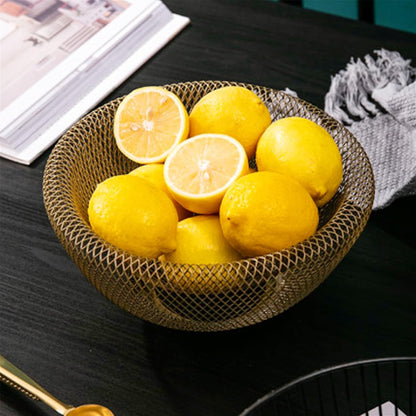 Royora Double-Walled Mesh Fruit Bowl - Elegant Metal Centerpiece for Modern Decor