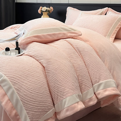 Royora 4-Piece Milk Velvet Bedding Set with Textured Duvet Cover & Pillowcases