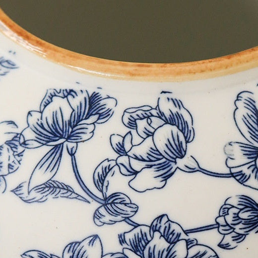 Novara Blue & White Chinoiserie Floral Porcelain Vase - Hand-Painted Style Decorative Urn