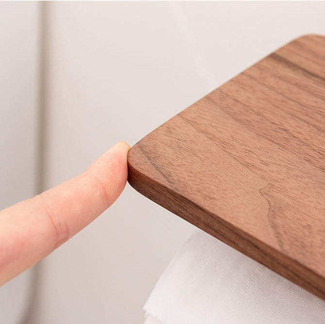 Novara Walnut Toilet Paper Holder with Shelf - Modern Bathroom Tissue Roll Storage