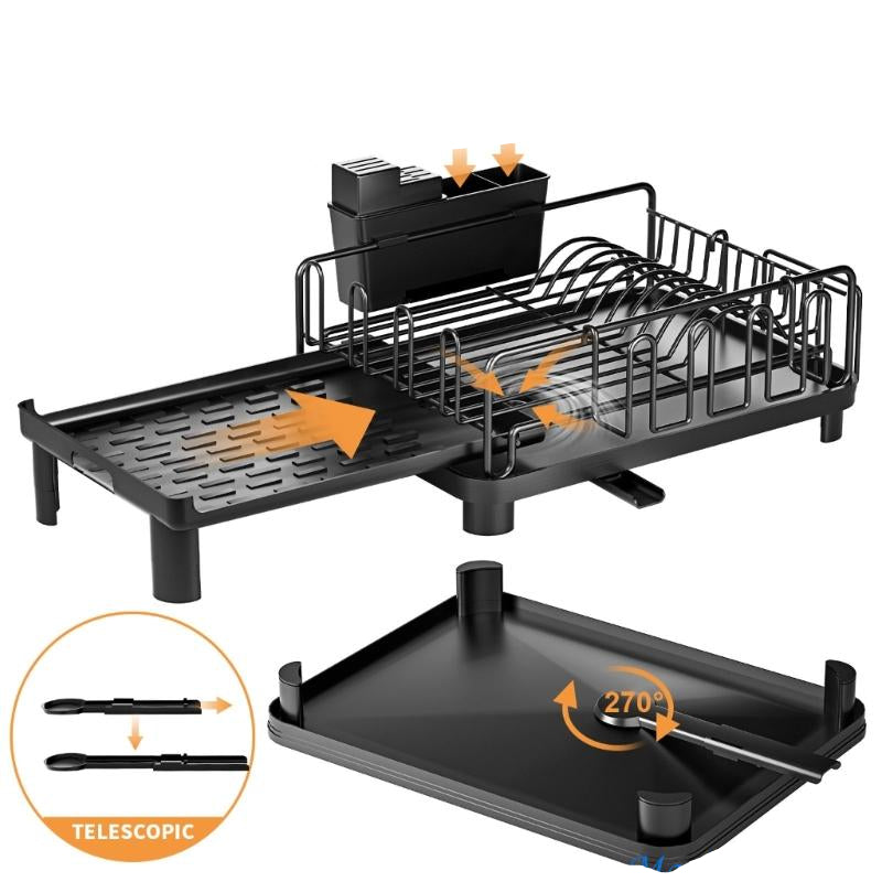 Royeva Black Expandable Dish Drying Rack With Drainboard And Utensil Holder