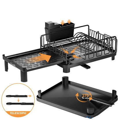 Royeva Black Expandable Dish Drying Rack With Drainboard And Utensil Holder
