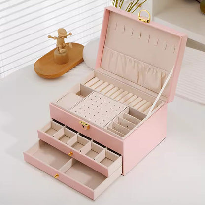 Novara Multi-Layer Leather Pink Jewelry Box for Rings, Necklaces, Bracelets & Earrings Storage