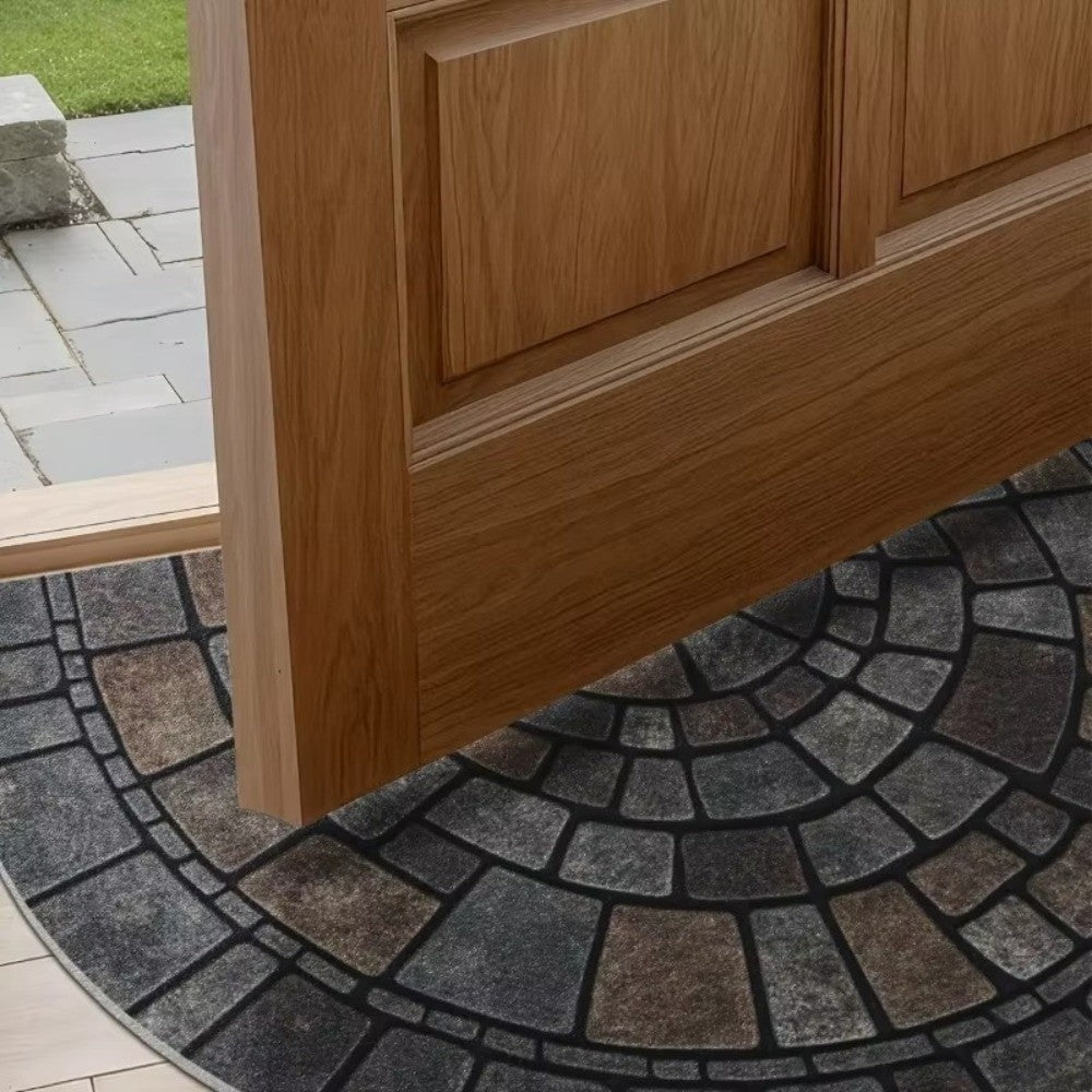 Royeva Half Circle Cobblestone Print Non Slip Door Mat For Entryway