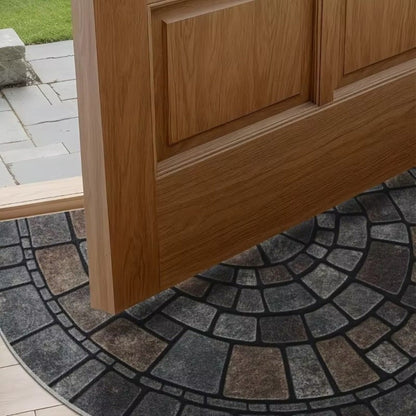 Royeva Half Circle Cobblestone Print Non Slip Door Mat For Entryway