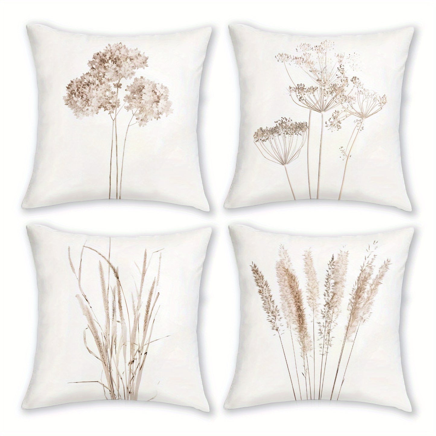 Royelle Botanical Print Throw Pillow Covers - 4 Pack Decorative Farmhouse Cushion Cases