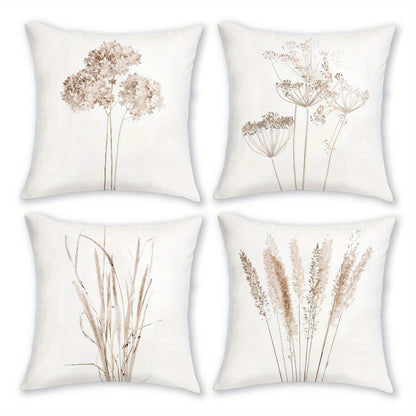 Royelle Botanical Print Throw Pillow Covers - 4 Pack Decorative Farmhouse Cushion Cases