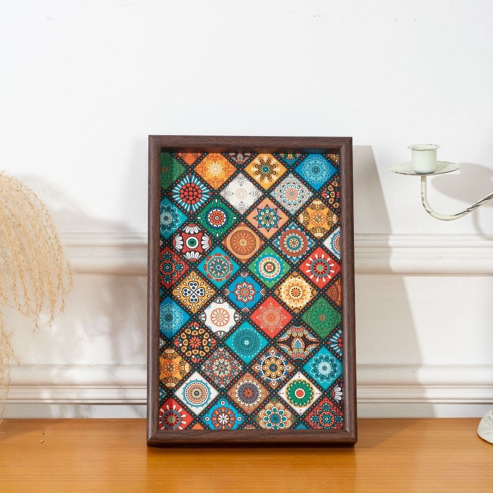 Novara Decorative Bohemian Pattern Wooden Serving Tray for Tabletop