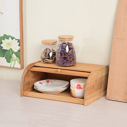 Royeva Solid Wood Bread Box With Roll Top Lid For Kitchen Countertop