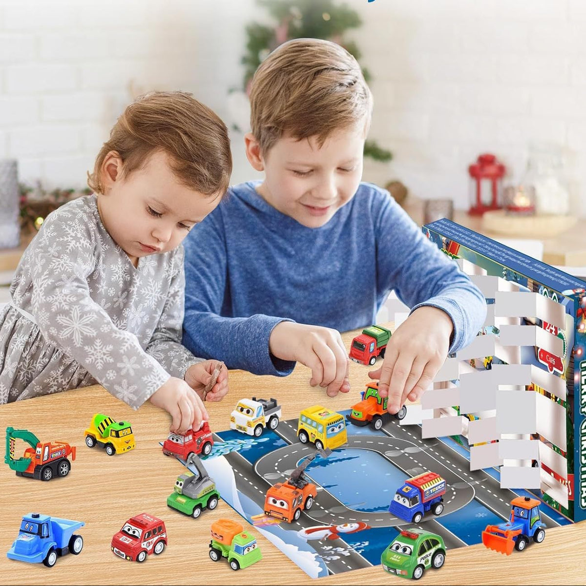 Royeva 2026 Car Advent Calendar 24 Days Pull Back Toy Vehicles Christmas Countdown
