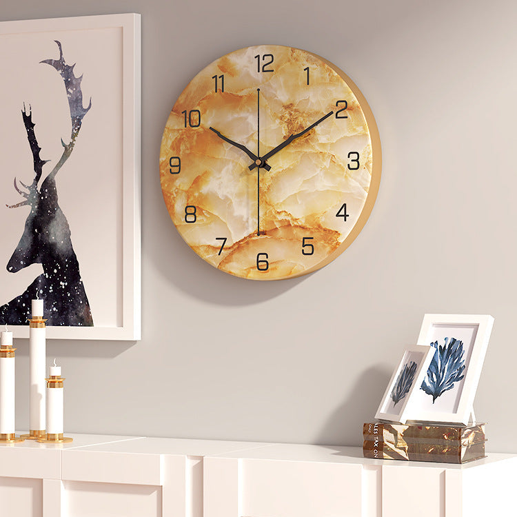 Royeva Modern Marble and Wood Wall Clock-Silent Non Ticking Decorative Timepiece