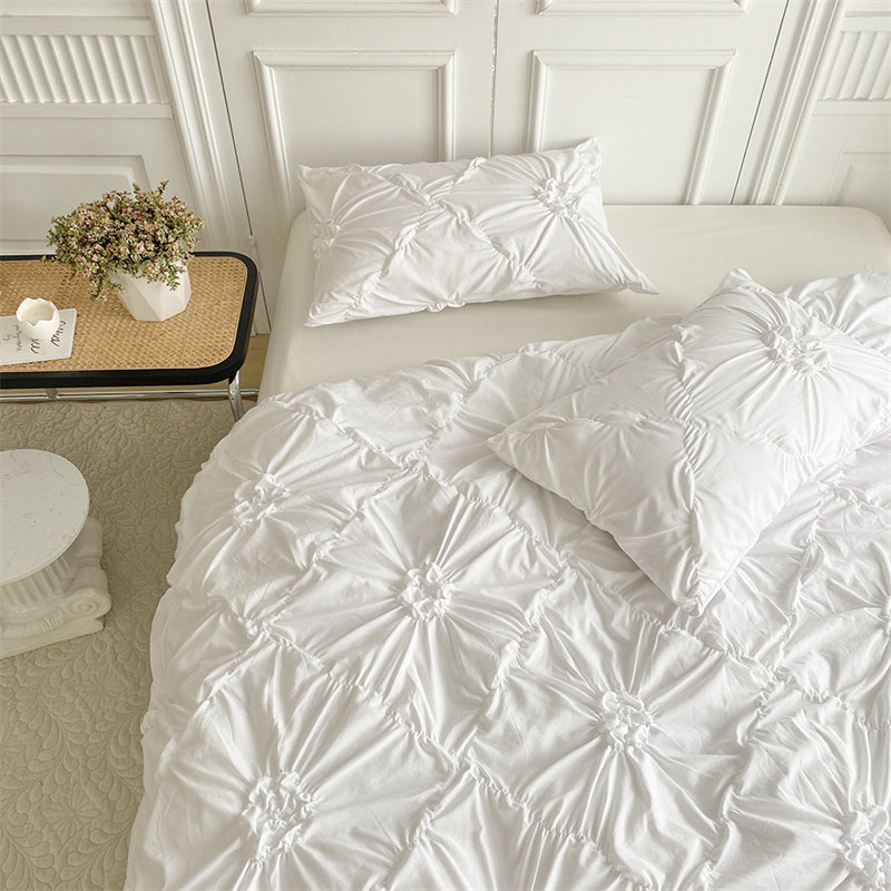Royora Ruffle Flower Pintuck Duvet Cover Set-Elegant Quilted Bedding