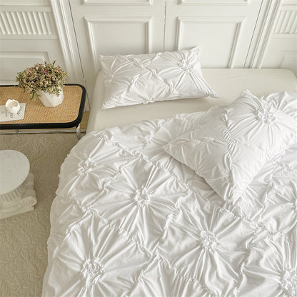Royora Ruffle Flower Pintuck Duvet Cover Set-Elegant Quilted Bedding