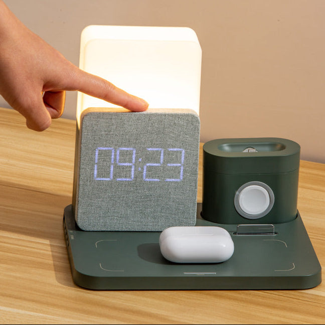 Novara 15W Wireless Charging Station with Digital Alarm Clock & Adjustable Lamp