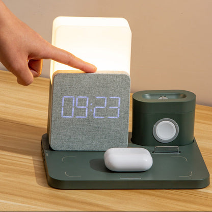 Novara 15W Wireless Charging Station with Digital Alarm Clock & Adjustable Lamp