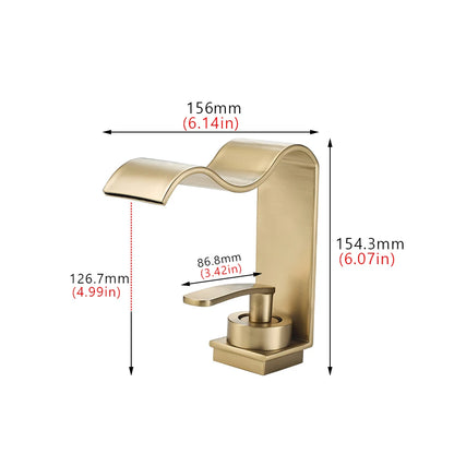 Novara Brushed Brass Waterfall Basin Faucet For Above Counter Vessel Sink