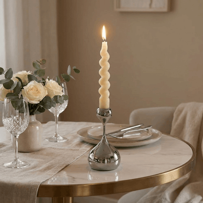 Royeva Modern Silver Candlestick Holder-Elegant Metal Taper Candle Stand Decor