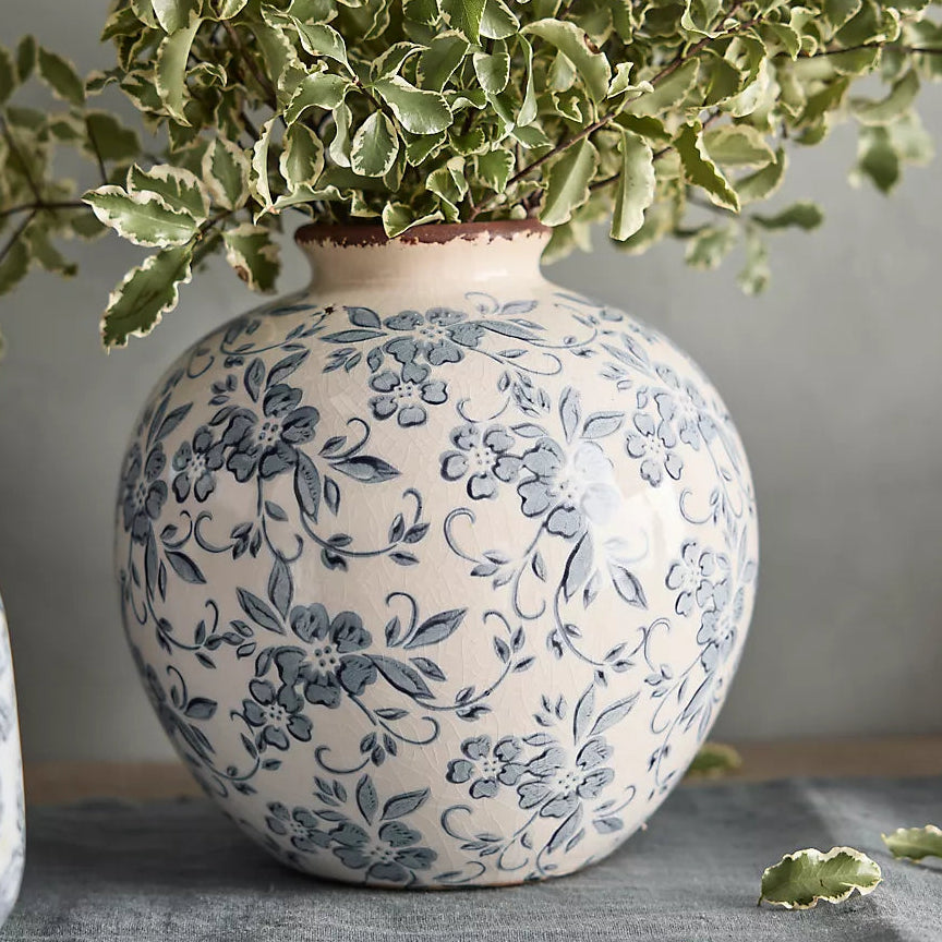 Royora French Country Blue White Floral Ceramic Vase Rustic Home Decor