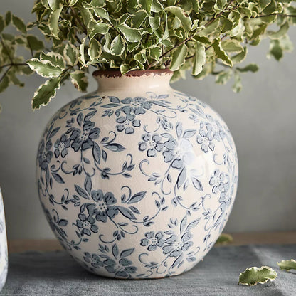 Royora French Country Blue White Floral Ceramic Vase Rustic Home Decor