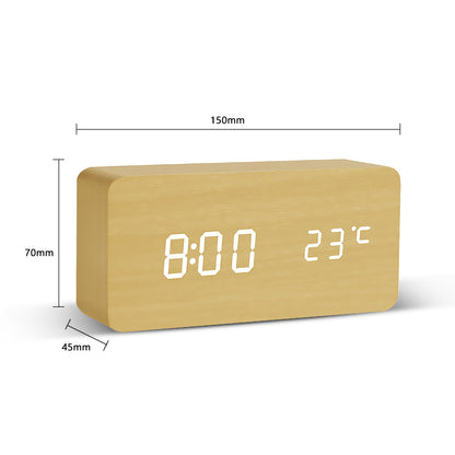 Royelle Wooden Digital Alarm Clock-LED Bedside Desk Display