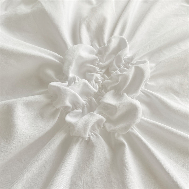 Royora Ruffle Flower Pintuck Duvet Cover Set-Elegant Quilted Bedding